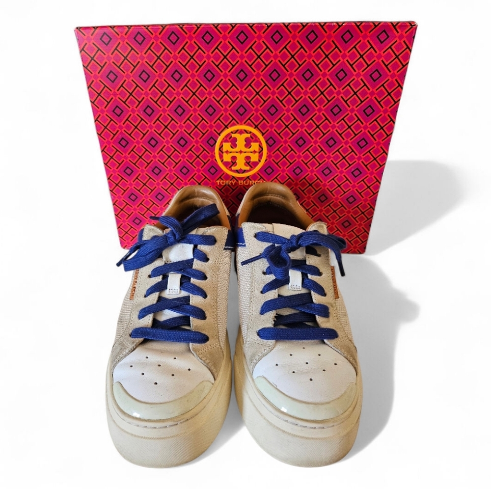 Tory Burch Ladybug Cream and Blue Sneaker with Box 8.5 - Picture 2 of 5